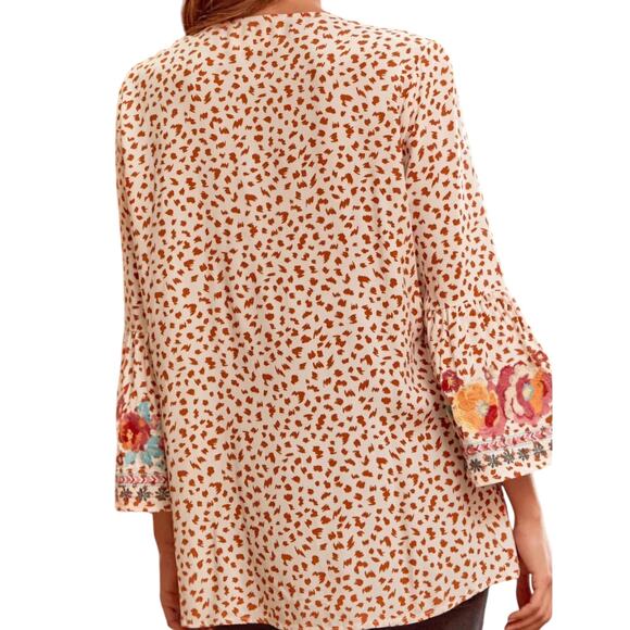 Impressions Boho Hippie Artsy Leopard Embroidered Top Cream/Camel Size S, - Picture 14 of 14